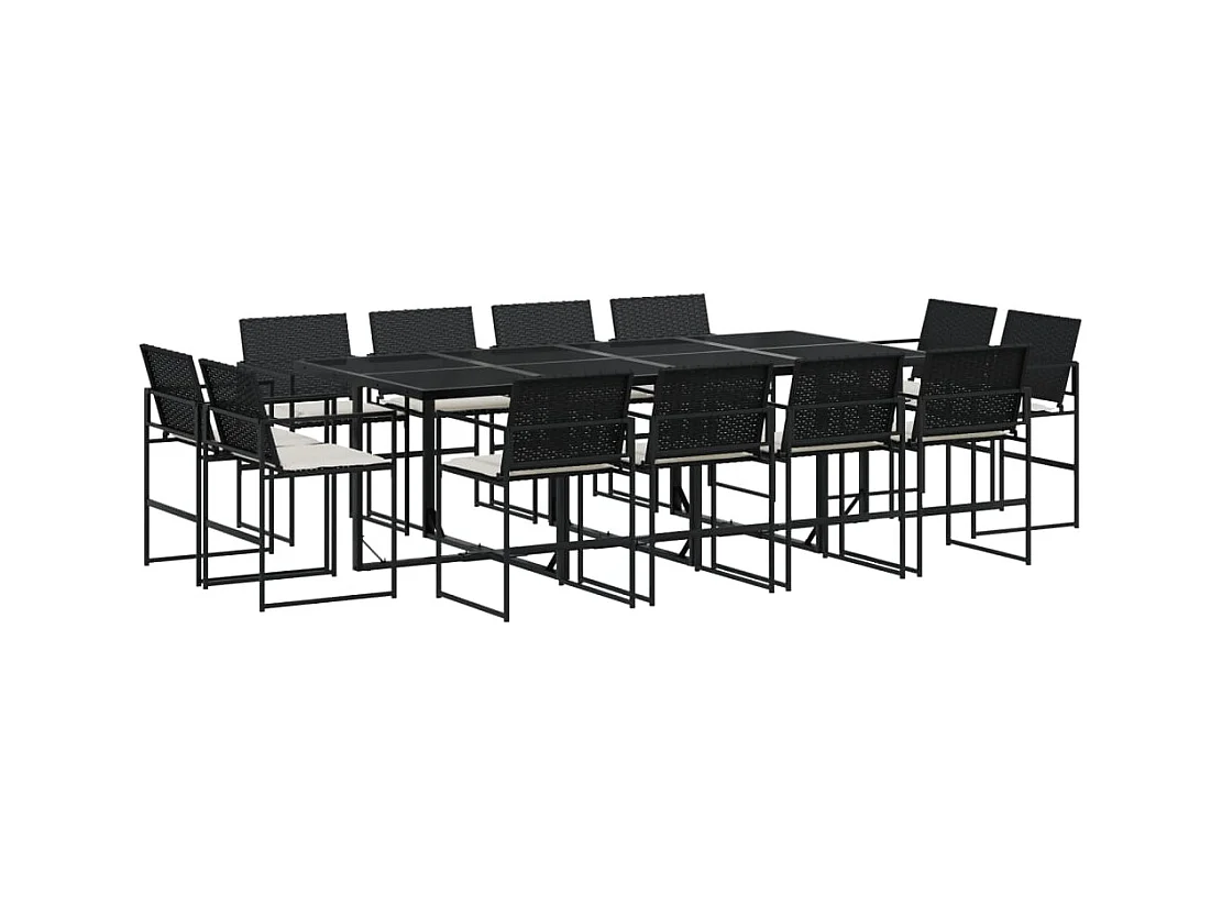 Warren  Ensemble à manger de jardin 13 pcs coussins noir résine tressée