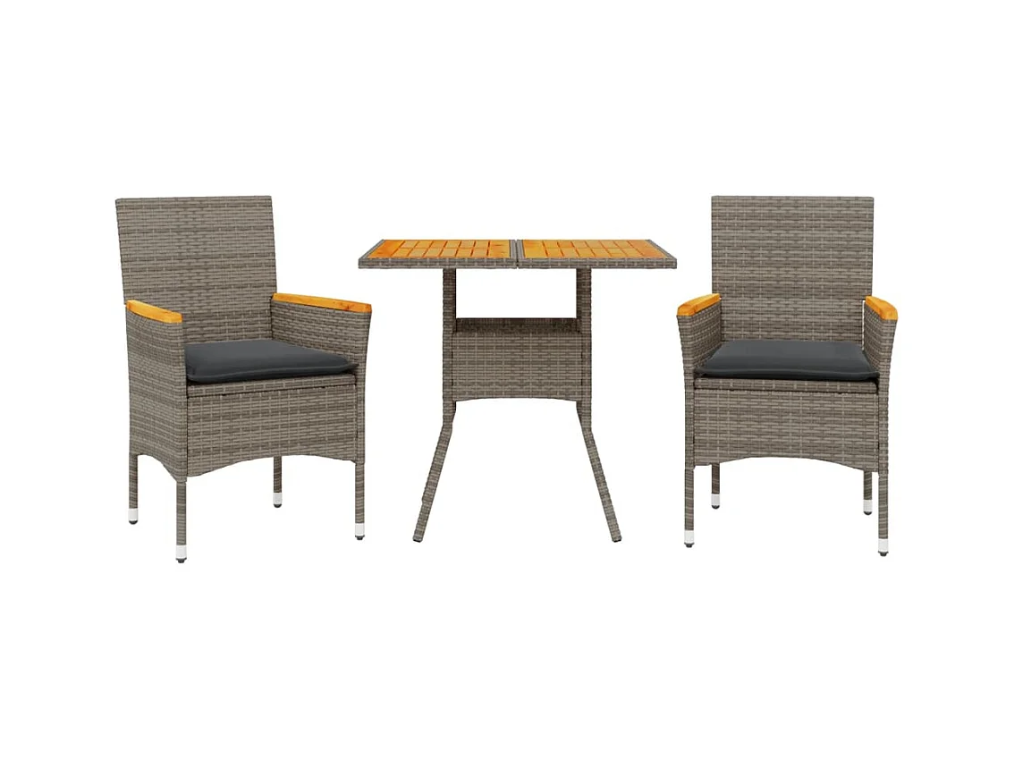 Zac  Ensemble à manger de jardin et coussins 3 pcs gris rotin acacia