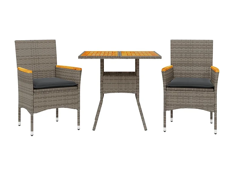 Zac  3-delige Tuinset met kussens poly rattan en acaciahout grijs