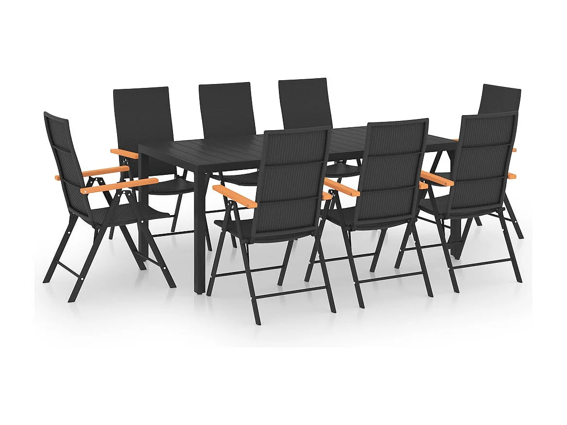 Garden Furniture -  Juego de comedor para jardín 9 piezas negro y marrón