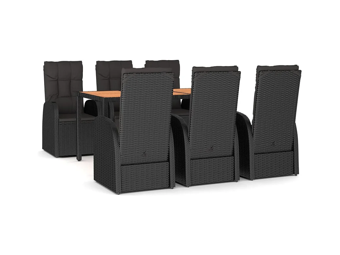 Arvild  Ensemble à manger de jardin coussins 7pcs Noir Résine tressée