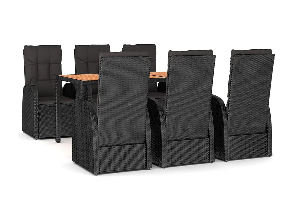 Arvild  Set de comedor de jardín 7 pzas y cojines ratán sintético negro
