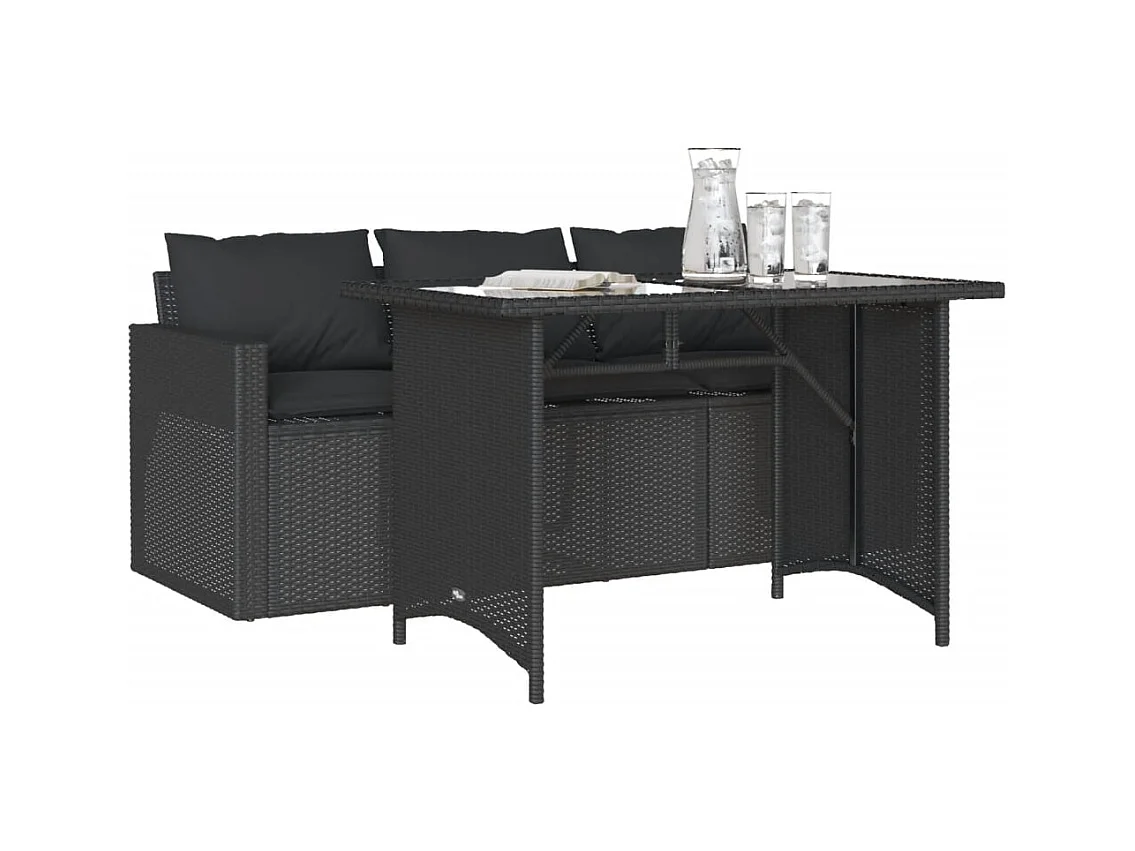 Jornar  2-delige Tuinset met kussens poly rattan zwart