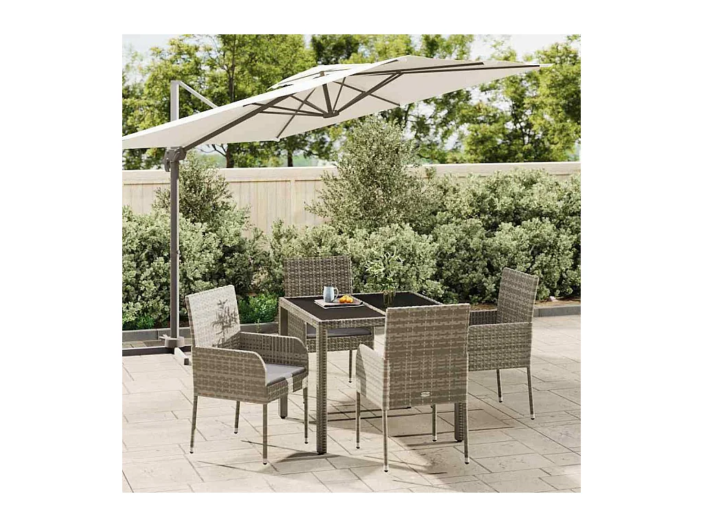 Cotati  Ensemble à manger de jardin 5 pcs coussins gris résine tressée