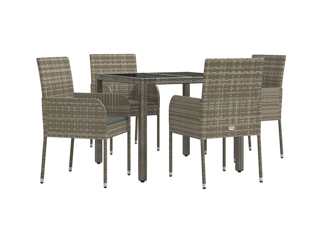 Cotati  Ensemble à manger de jardin 5 pcs coussins gris résine tressée