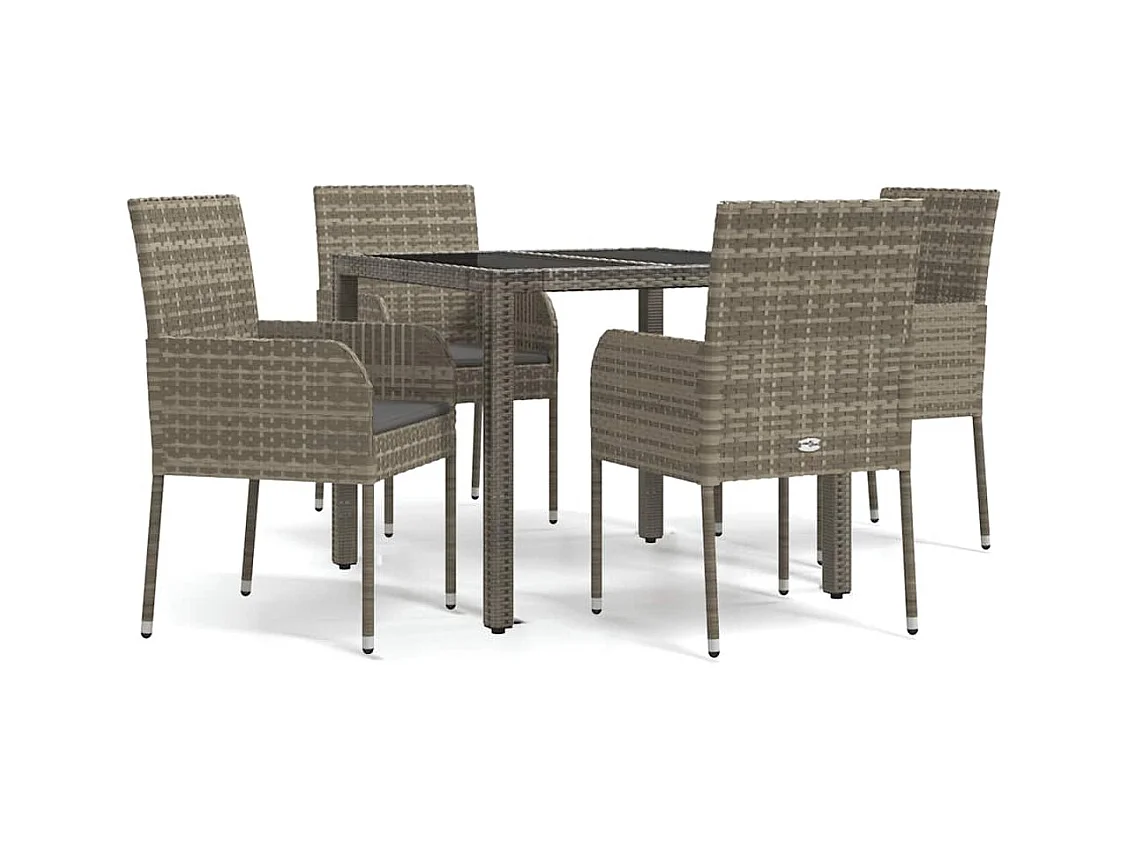 Cotati  Ensemble à manger de jardin 5 pcs coussins gris résine tressée