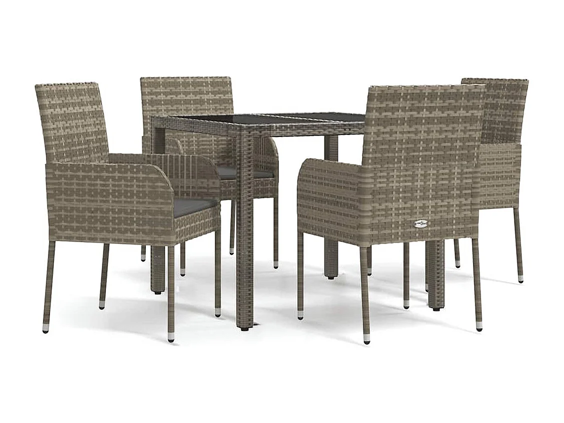 Cotati  Ensemble à manger de jardin 5 pcs coussins gris résine tressée