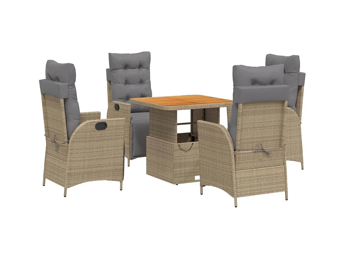 Arde  Ensemble à manger de jardin avec coussins 5pcs Beige poly rotin