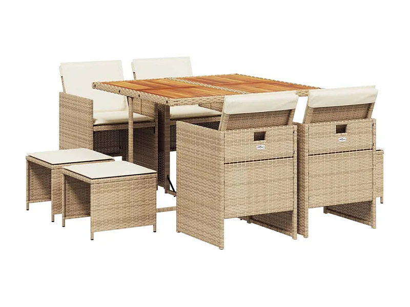 Bonno  9-delige Tuinset met kussens poly rattan beige