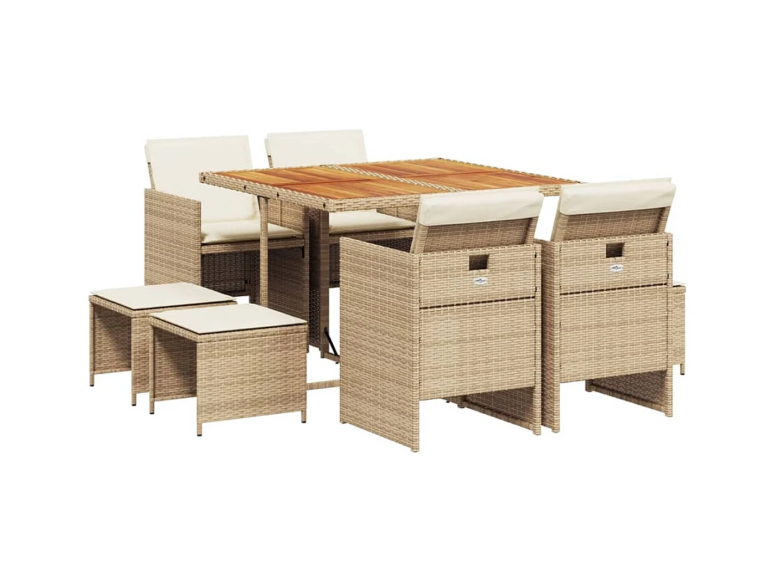 Bonno  9-delige Tuinset met kussens poly rattan beige