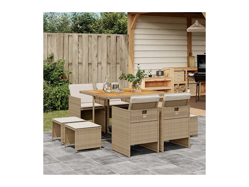 Bonno  9-delige Tuinset met kussens poly rattan beige