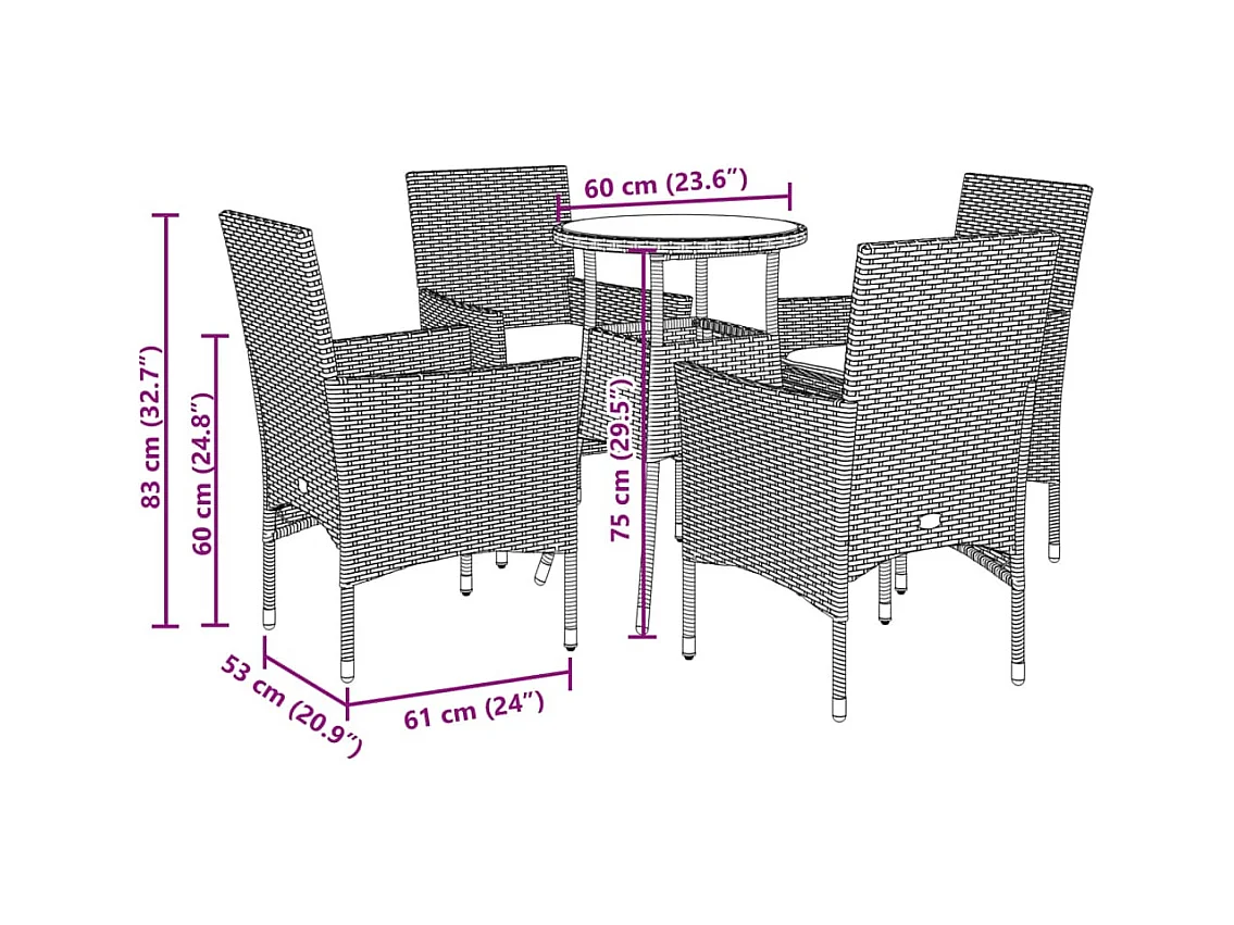 Rantasalmi  5-delige Tuinset met kussens poly rattan en glas bruin