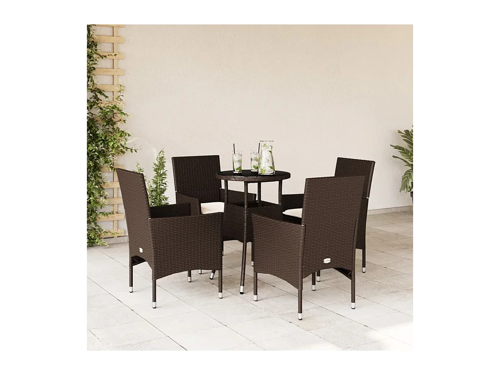 Rantasalmi  5-delige Tuinset met kussens poly rattan en glas bruin
