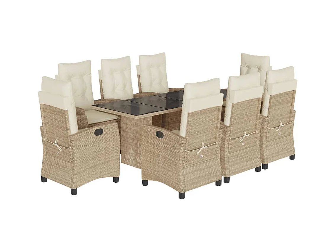 Bryndra  Ensemble à manger de jardin et coussins 9 pcs beige Poly rotin