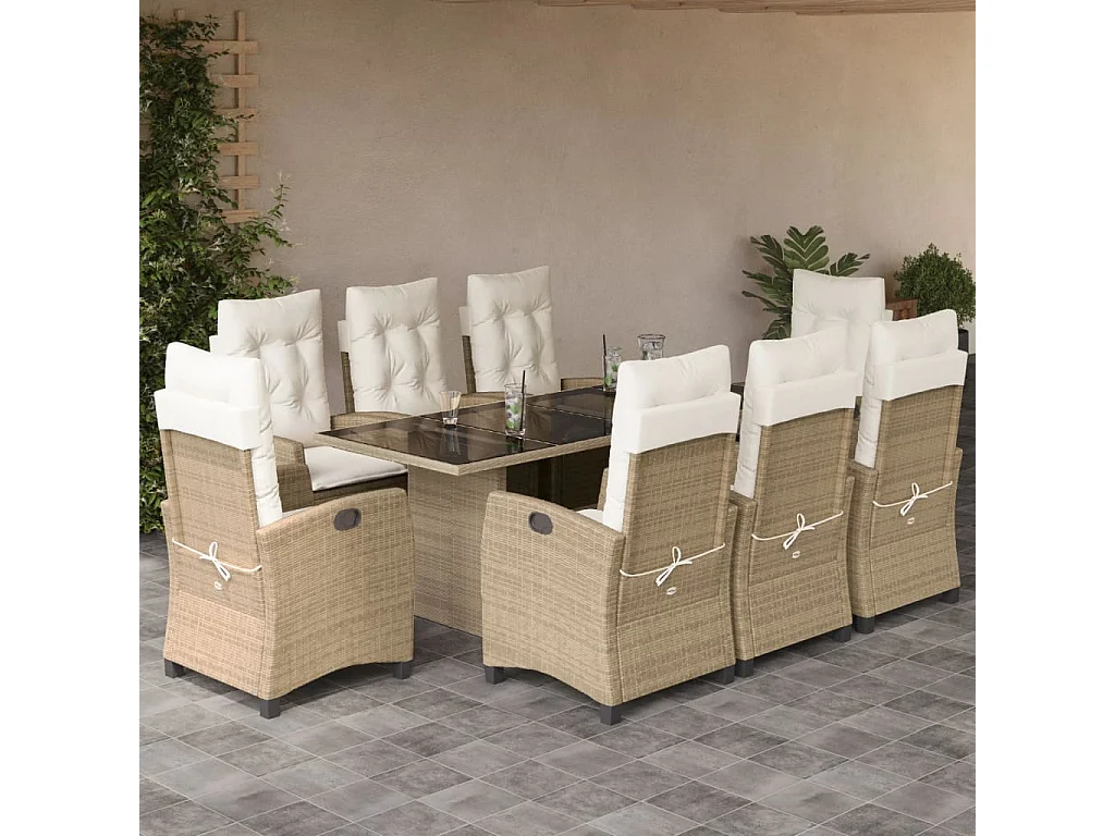 Bryndra  Ensemble à manger de jardin et coussins 9 pcs beige Poly rotin