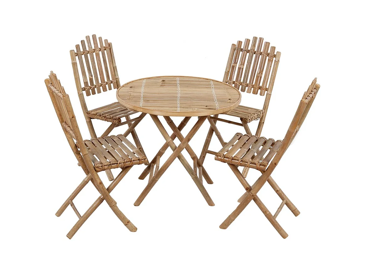 Blaire  Ensemble à manger d'extérieur pliable 5pcs avec coussins Bambou