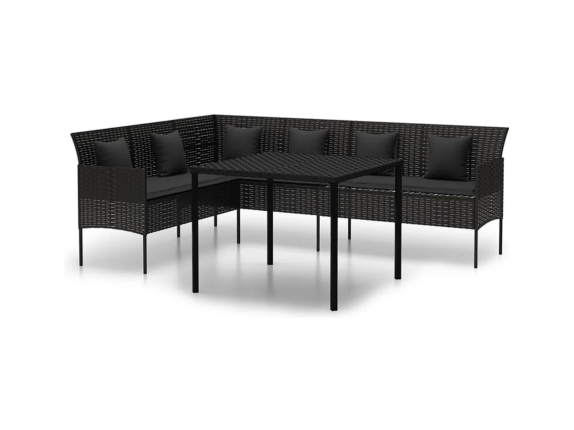 François-Antoine-Paul  Ensemble à manger de jardin coussins 2pcs noir résine tressée