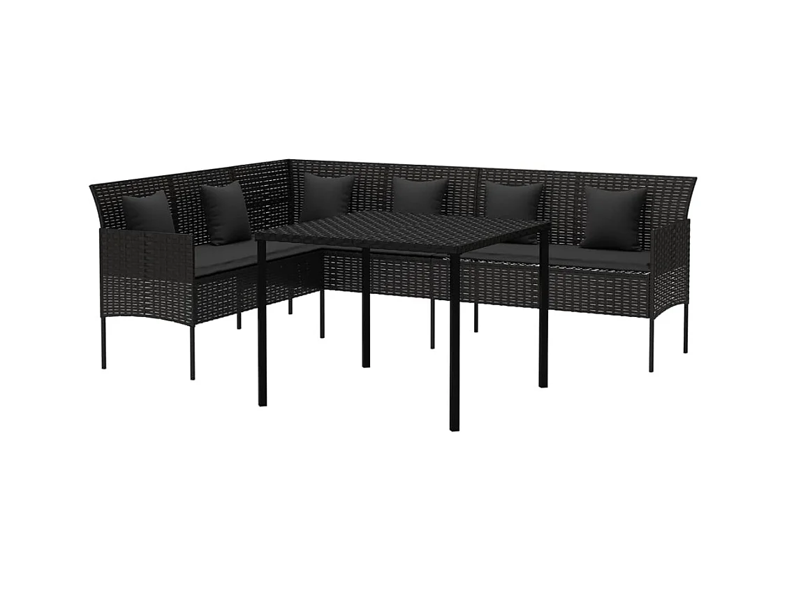 François-Antoine-Paul  Ensemble à manger de jardin coussins 2pcs noir résine tressée