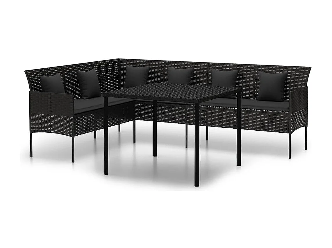 François-Antoine-Paul  Set comedor de jardín 2 pzas con cojines ratán sintético negro