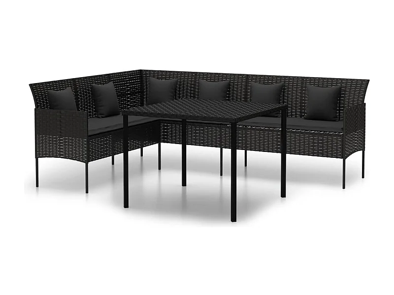 François-Antoine-Paul  2-delige Tuinset met kussens poly rattan zwart