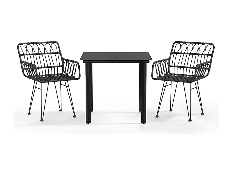 Francisca  Ensemble à manger de jardin 3 pcs Noir Résine tressée