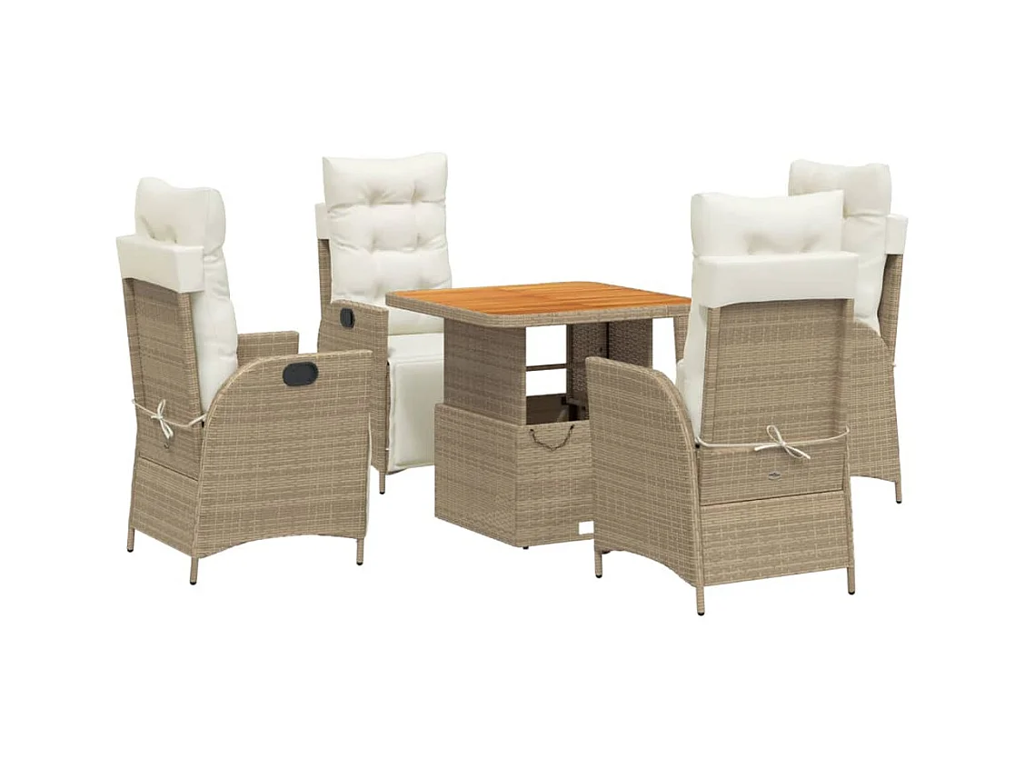 Boxmeer  Ensemble à manger de jardin avec coussins 5pcs Beige poly rotin