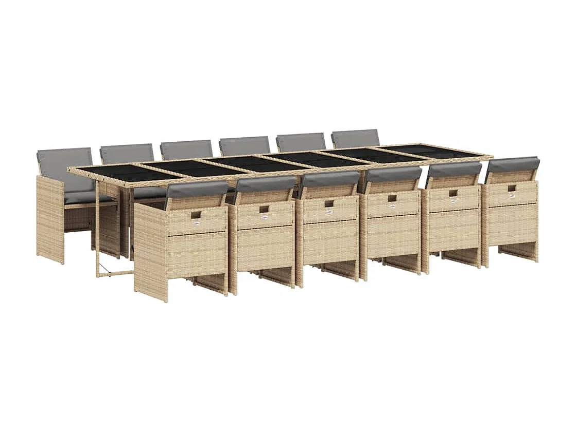 Ljungby  Set comedor de jardín con cojines 13 pzas ratán sintético beige