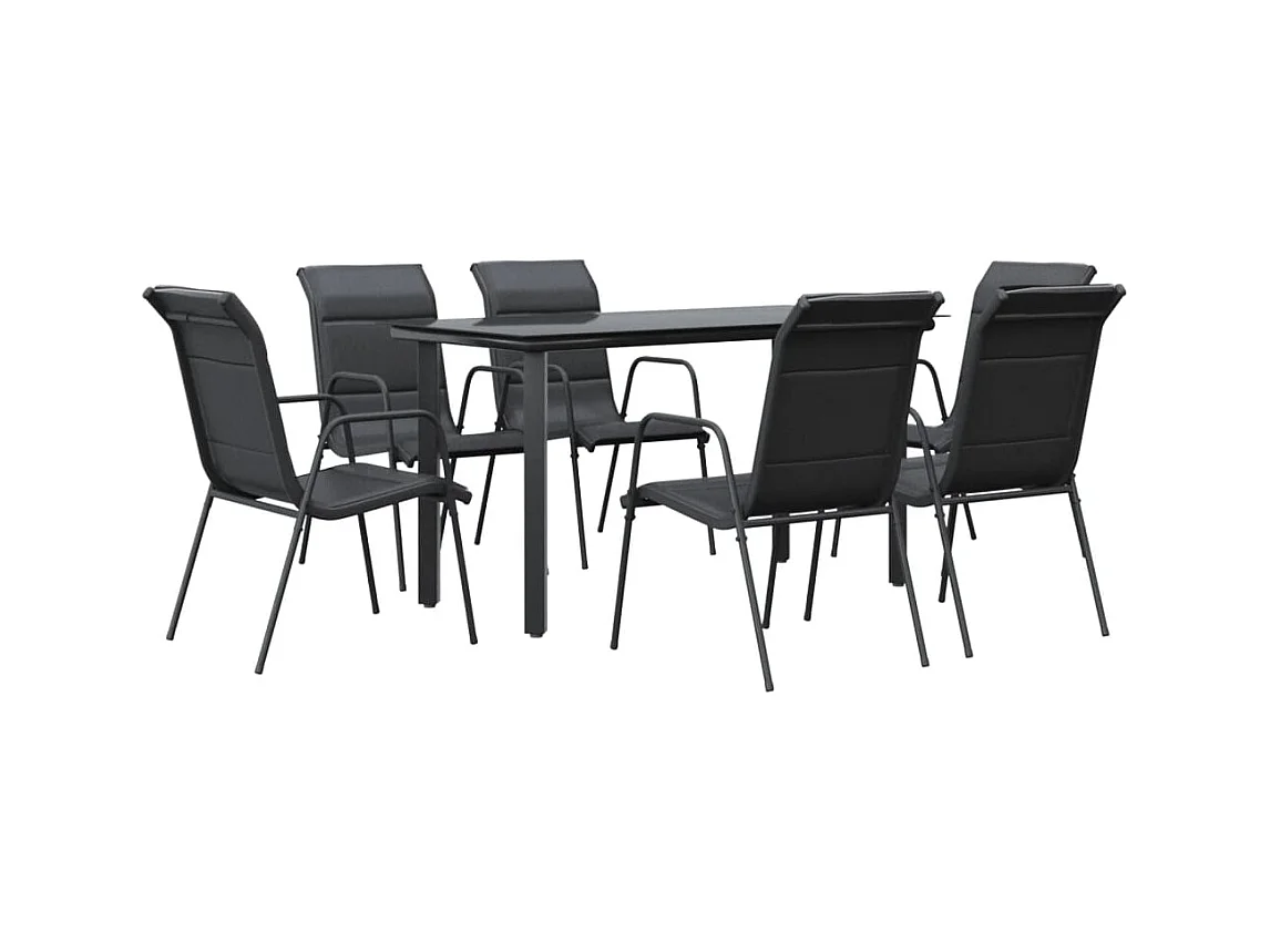 Skorja  Ensemble à manger de jardin 7 pcs noir textilène et acier