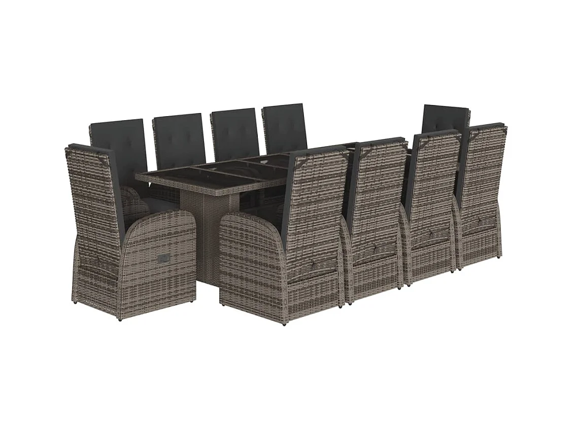 Central Valley  11-delige Tuinset met kussens poly rattan grijs