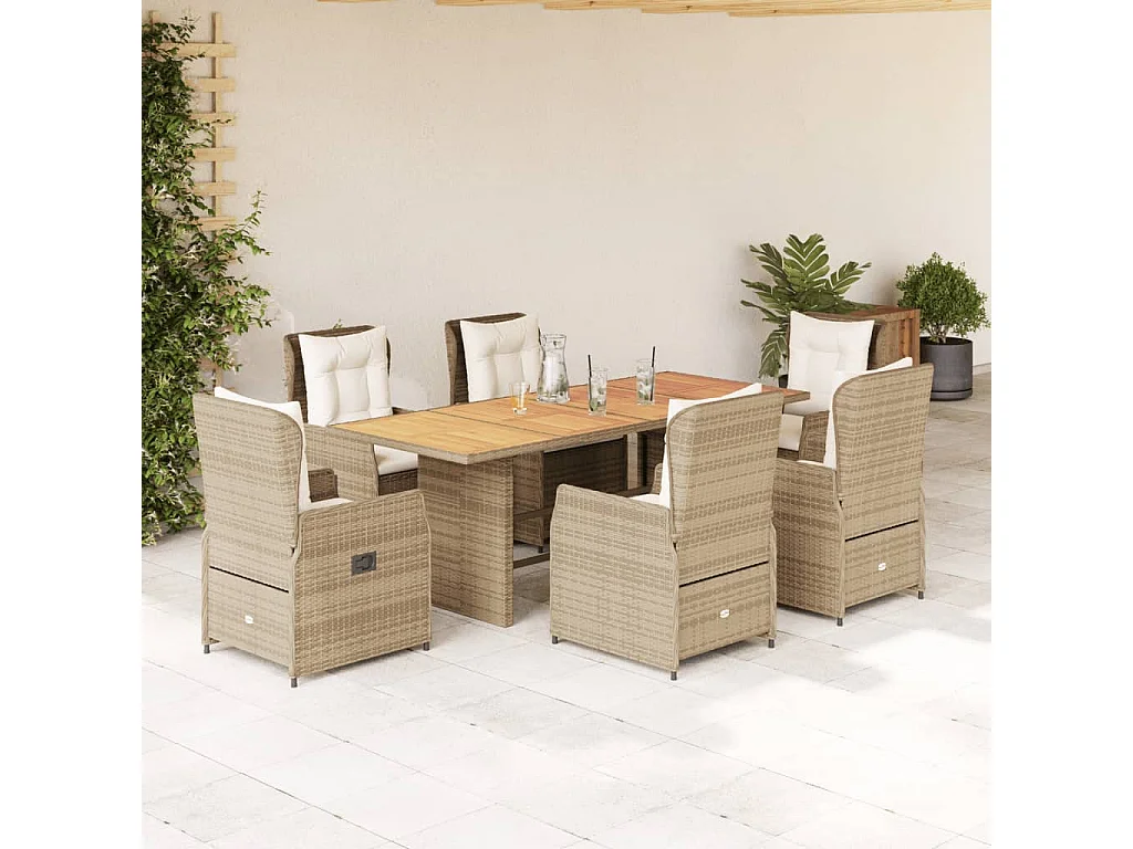 Zion  7-delige Tuinset met kussens poly rattan beige