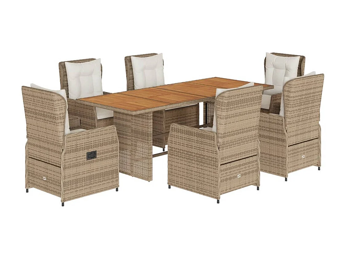 Zion  7-delige Tuinset met kussens poly rattan beige