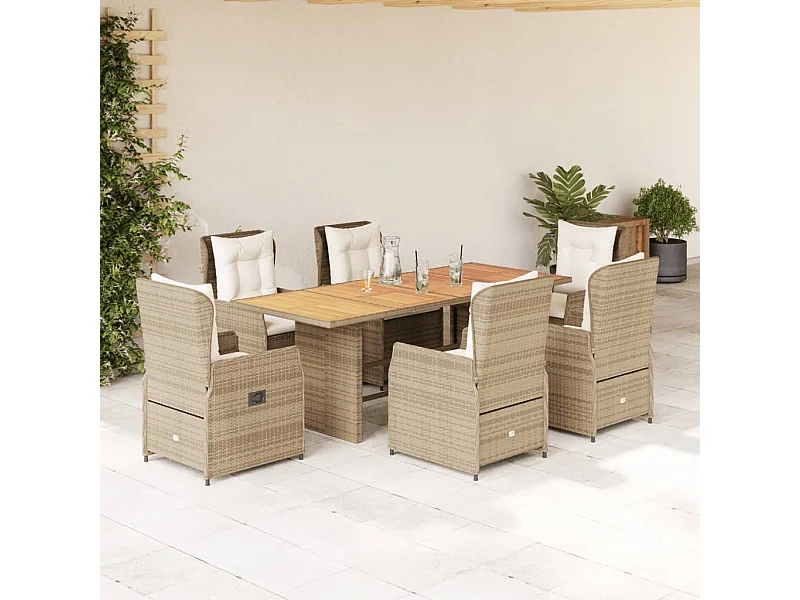 Zion  7-delige Tuinset met kussens poly rattan beige