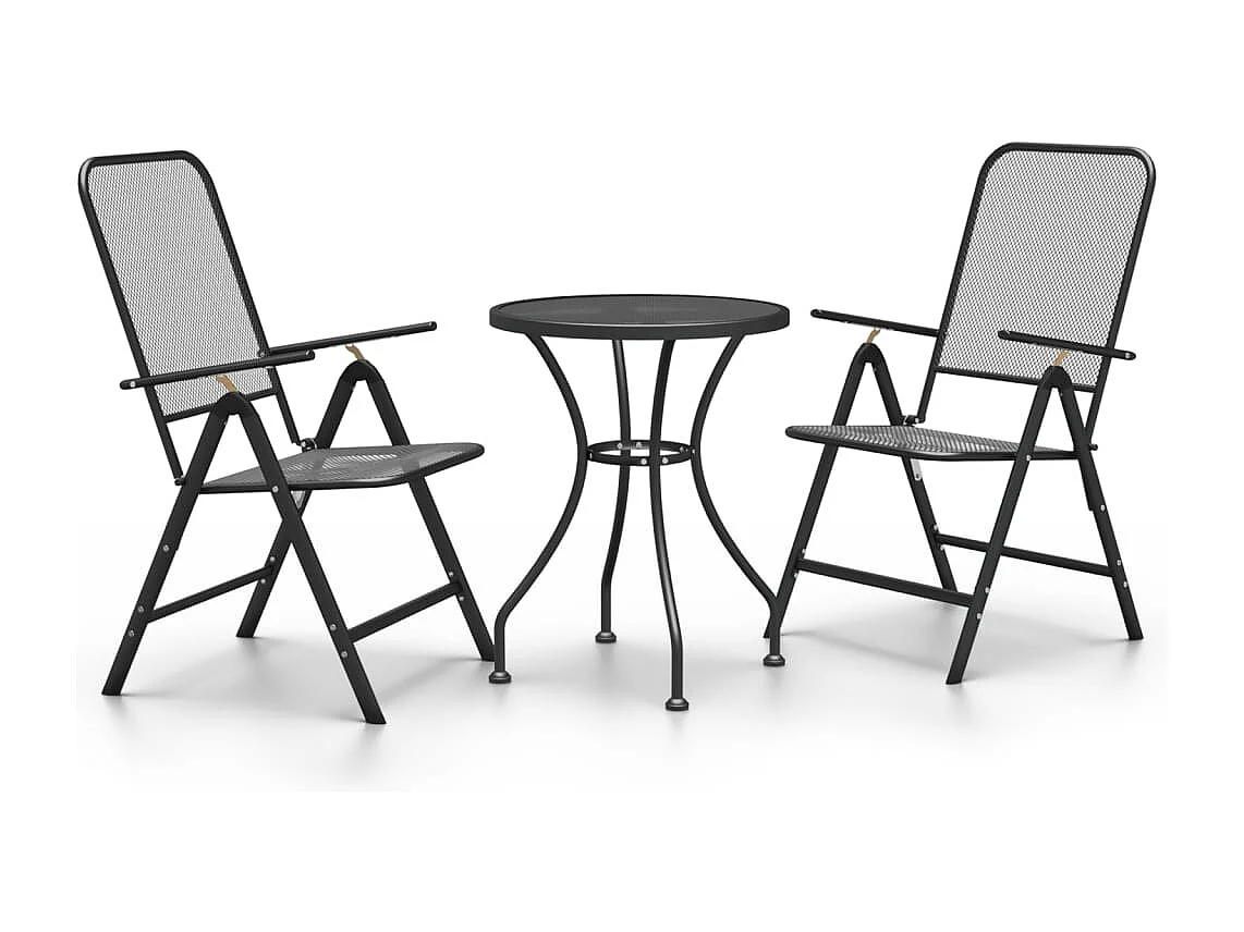 Prolenta Premium -  Set de comedor de jardín 3 pzas malla metal expandido antracita