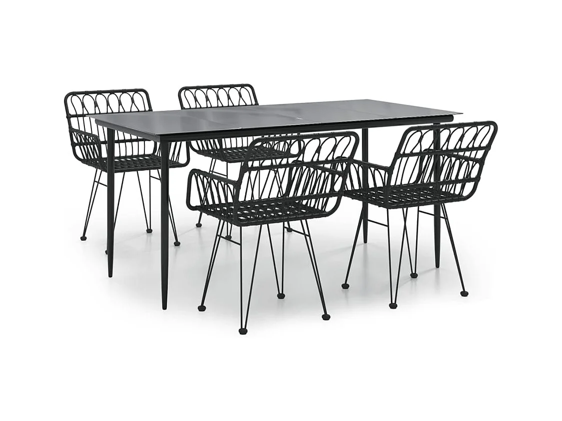 Arkadelphia  Ensemble à manger de jardin 5 pcs Noir Résine tressée
