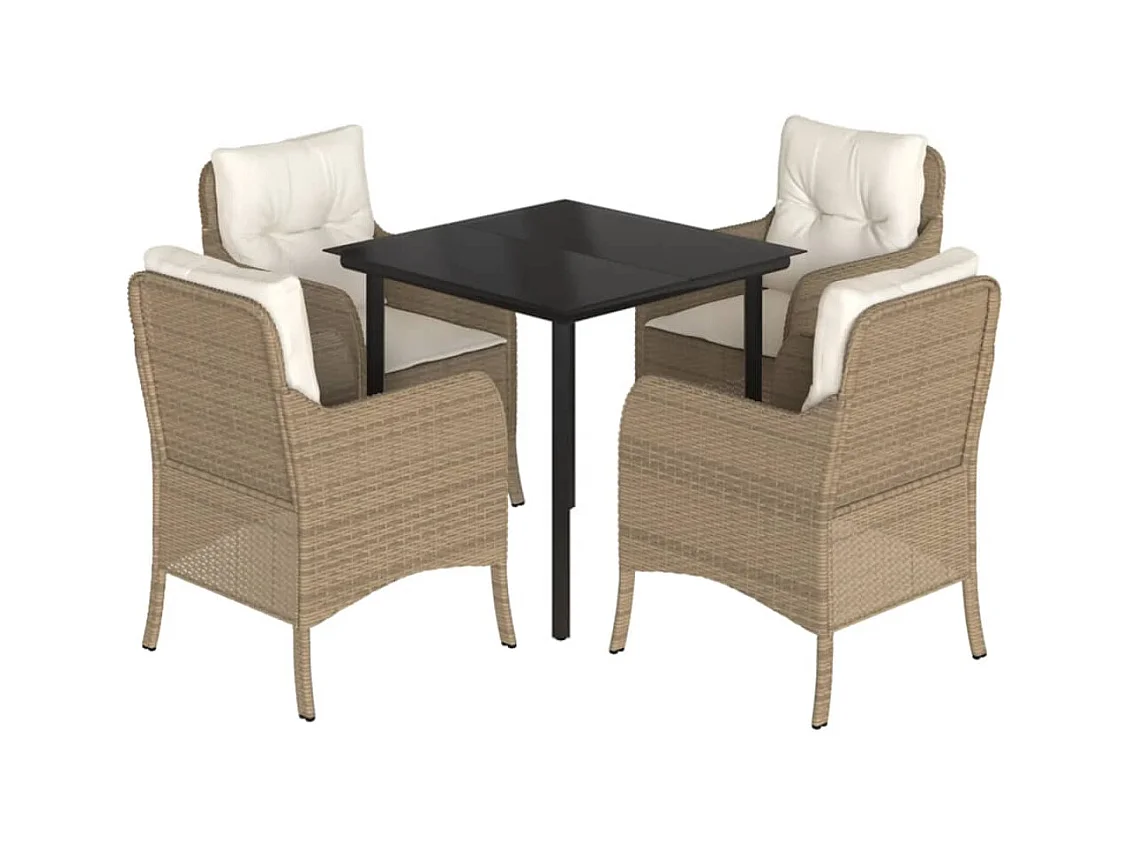 Randwijk  Ensemble à manger de jardin avec coussins 5pcs Beige poly rotin