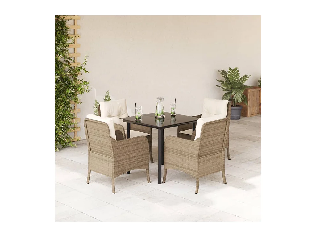 Randwijk  Ensemble à manger de jardin avec coussins 5pcs Beige poly rotin
