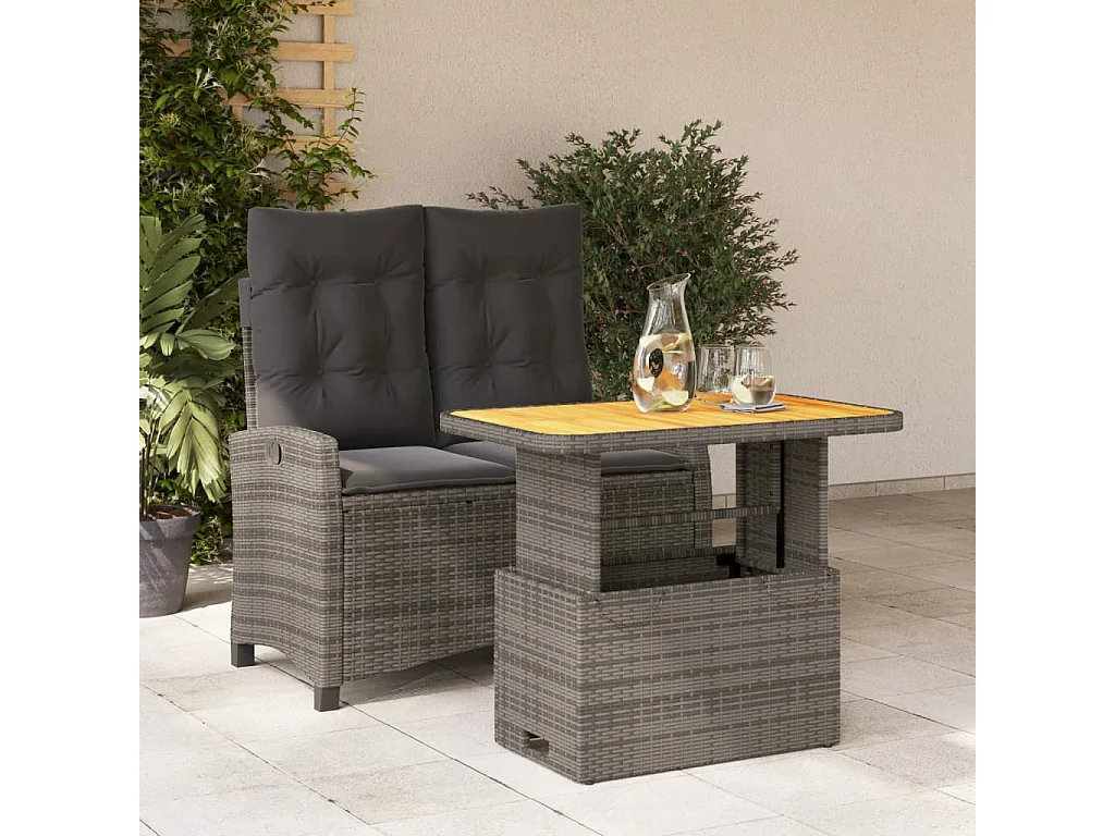 Spello  Ensemble à manger de jardin et coussins 2 pcs gris rotin