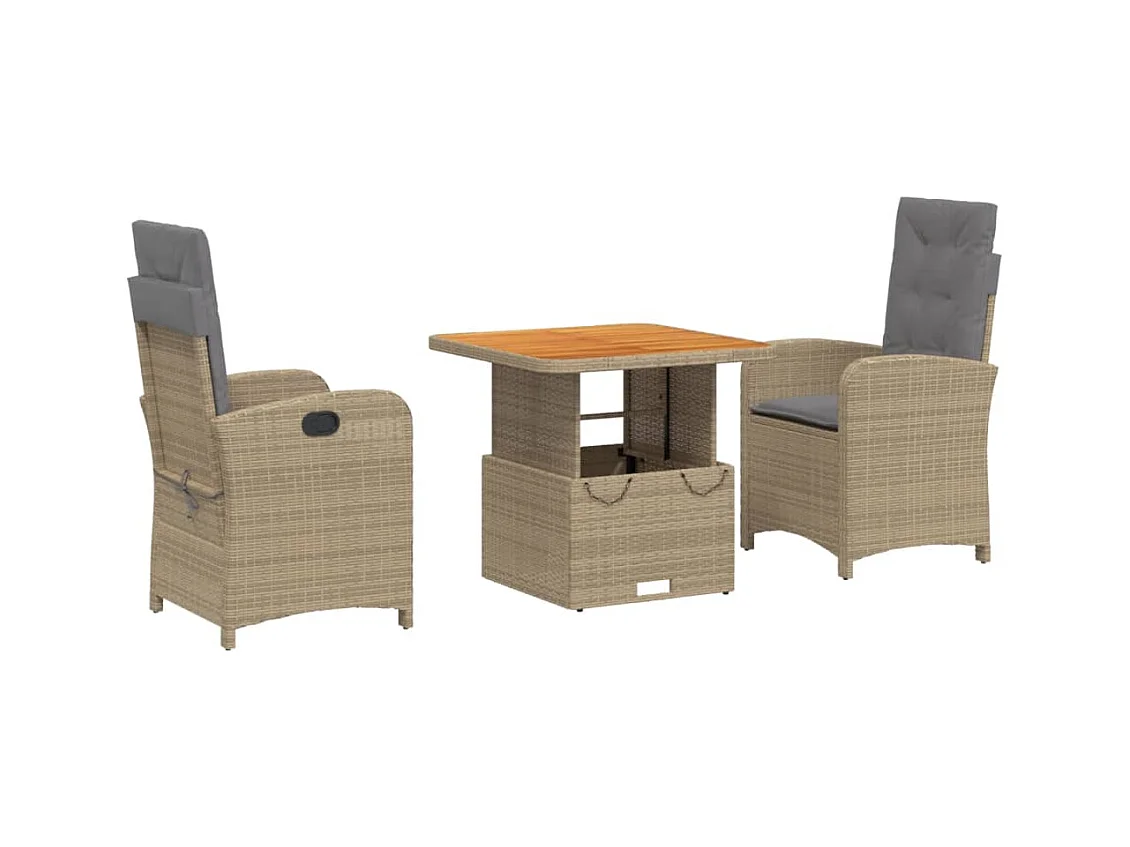 Margot  Ensemble à manger de jardin et coussins 3 pcs Beige poly rotin