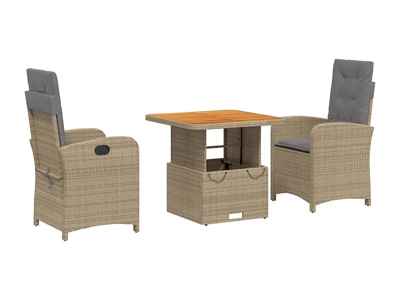 Margot  Ensemble à manger de jardin et coussins 3 pcs Beige poly rotin