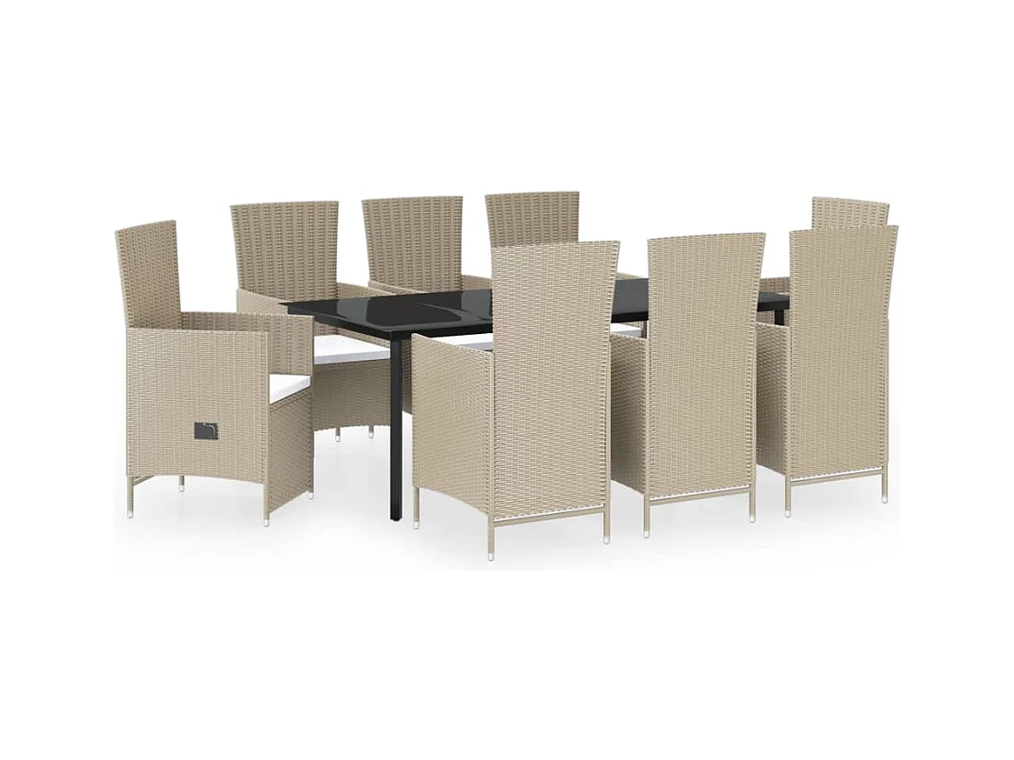 Central Point  Ensemble à manger de jardin avec coussins 9 pcs Beige