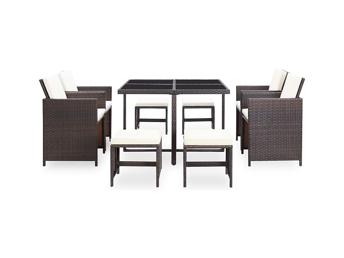 Chenoa  9-delige Tuinset met kussens poly rattan bruin