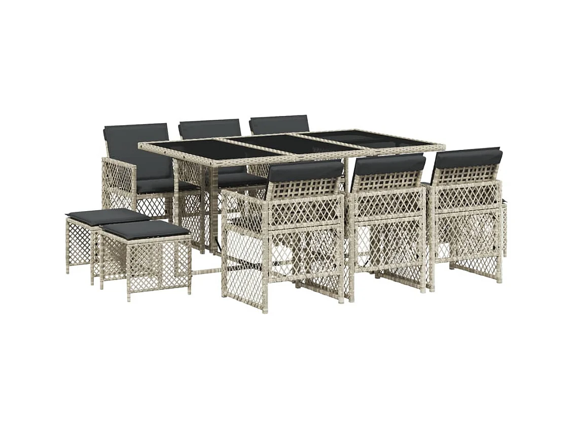 Lubbeek  11-delige Tuinset met kussens poly rattan lichtgrijs