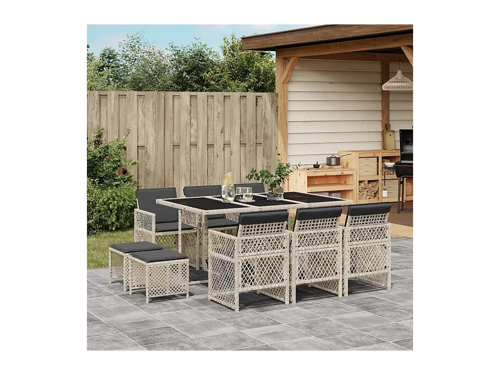 Lubbeek  11-delige Tuinset met kussens poly rattan lichtgrijs