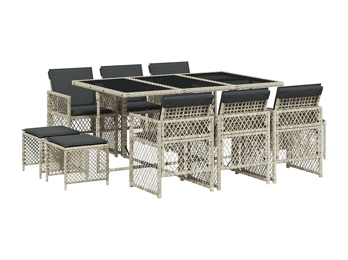 Lubbeek  Ensemble à manger de jardin 11pcs avec coussins gris poly rotin