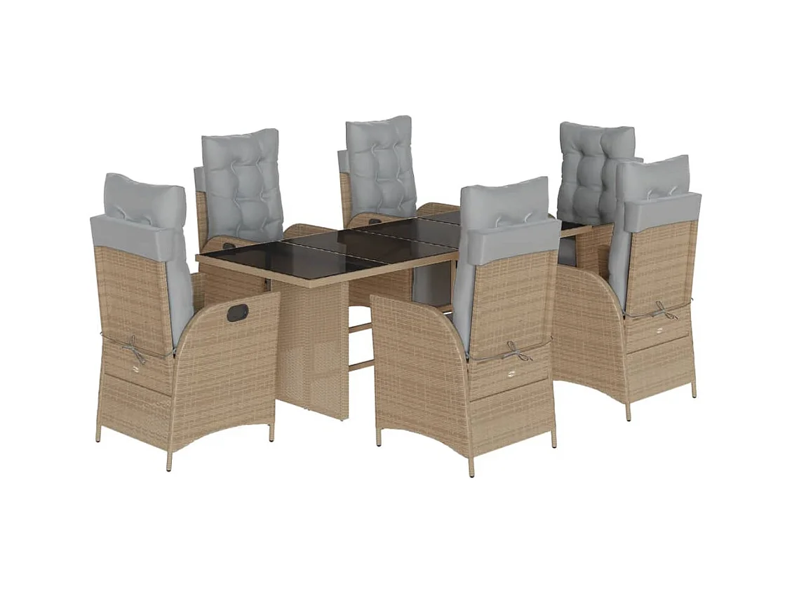 Anselm  7-delige Tuinset met kussens poly rattan gemengd beige