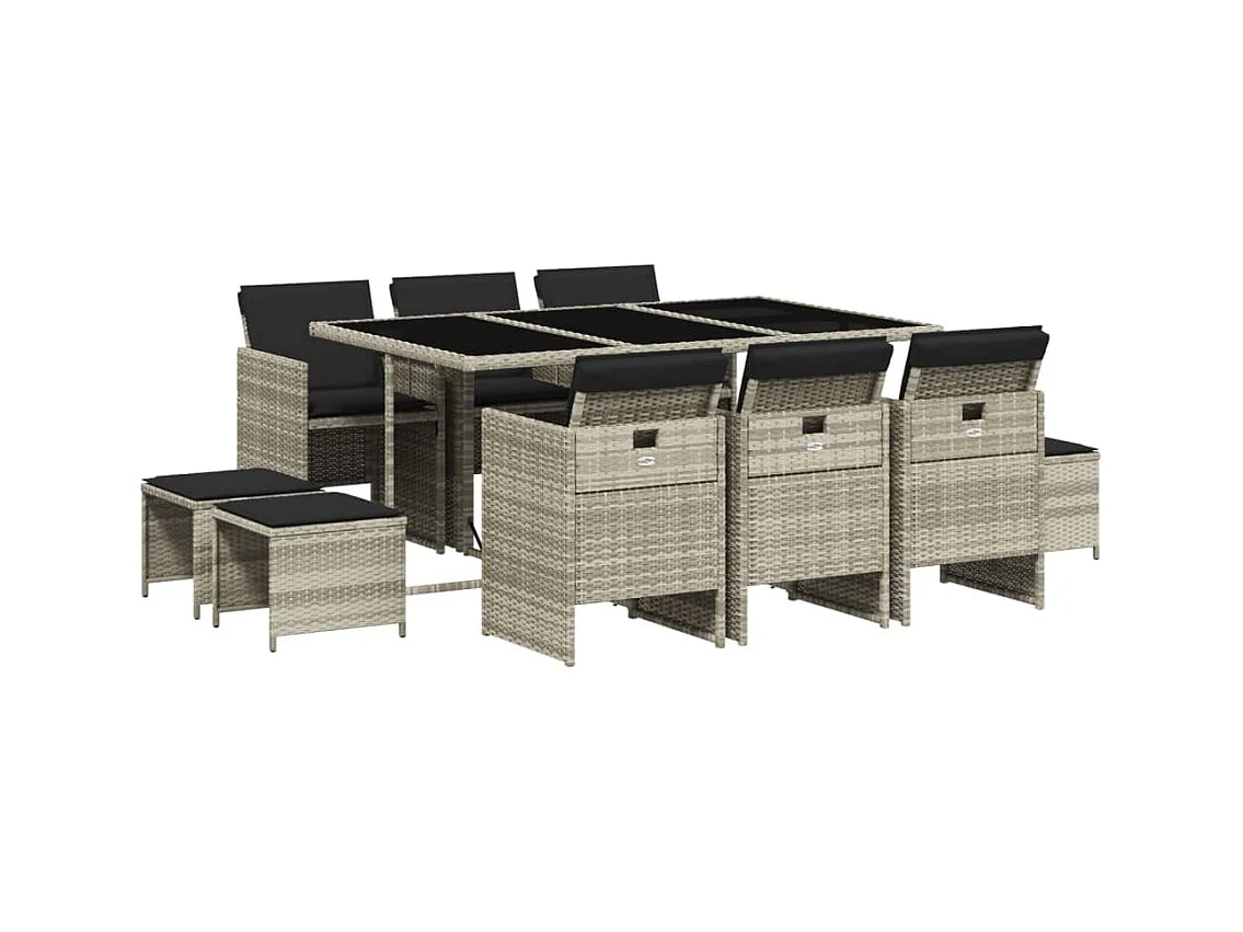 Steno  Ensemble à manger de jardin 11pcs avec coussins gris poly rotin