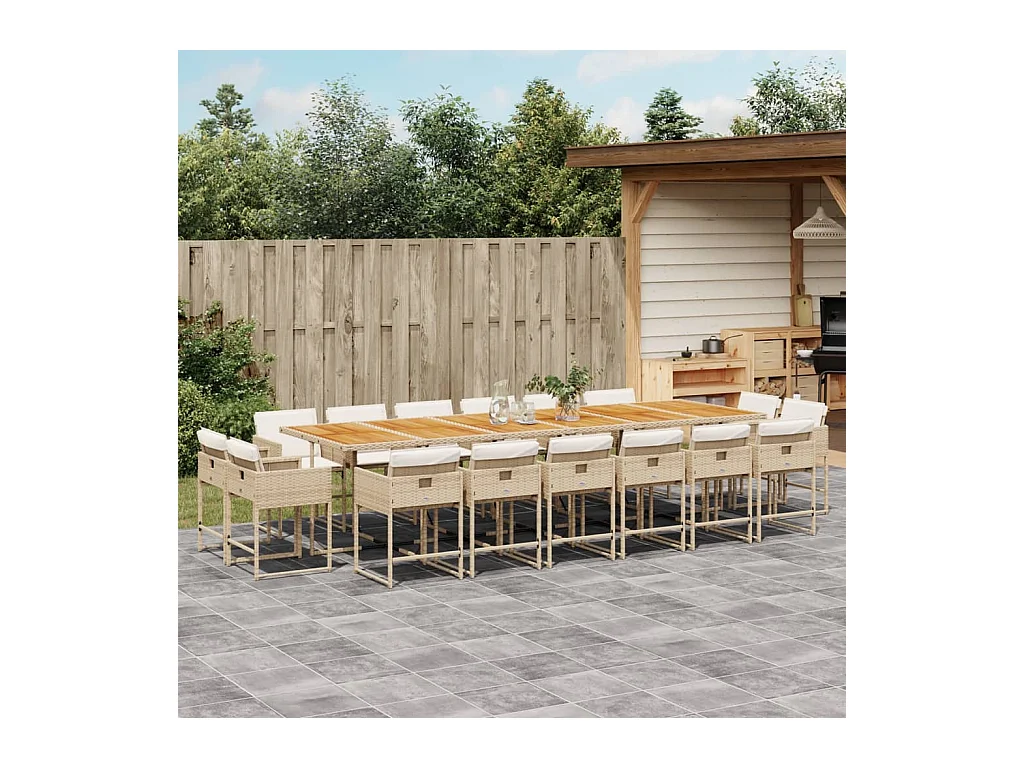 Brienne  Ensemble à manger de jardin et coussins 17 pcs beige