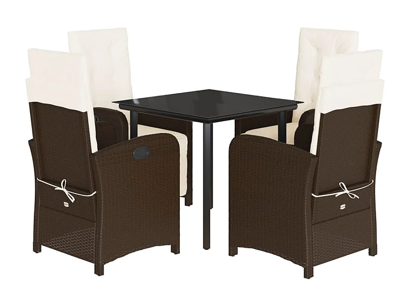 Effingham  Ensemble à manger de jardin 5 pcs et coussins marron poly rotin