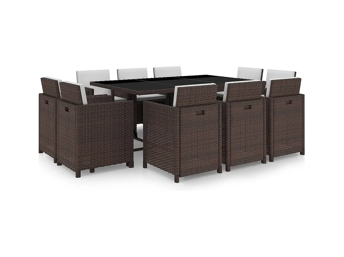 Kyllar  11-delige Tuinset met kussens poly rattan bruin