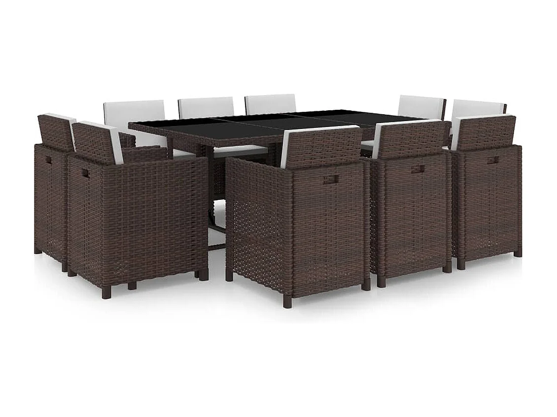 Kyllar  Set comedor de jardín 11 pzas y cojines ratán sintético marrón